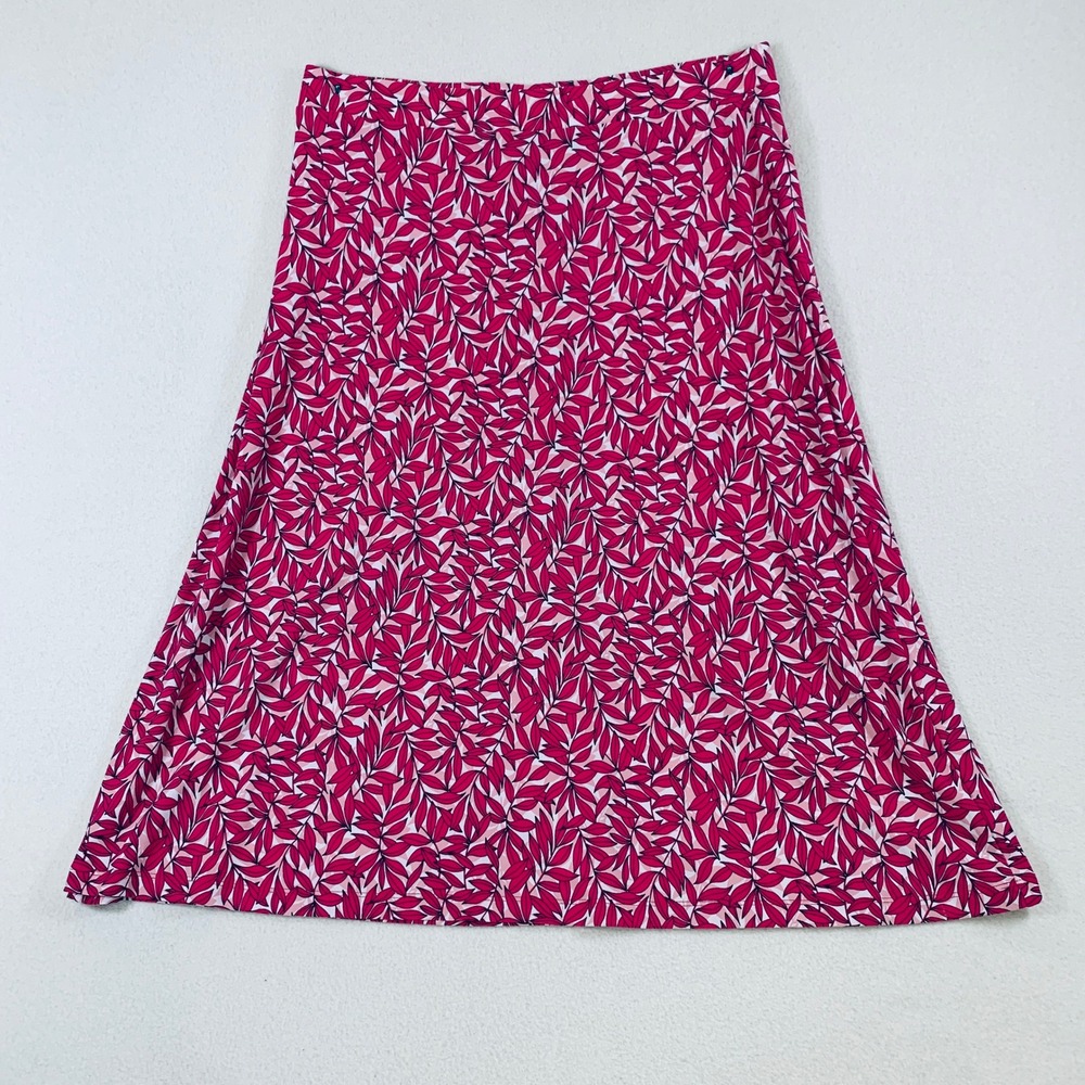 Kasper Women's Size L Pink White Floral Leaf‎ Print Pull On Midi A-Line Skirt